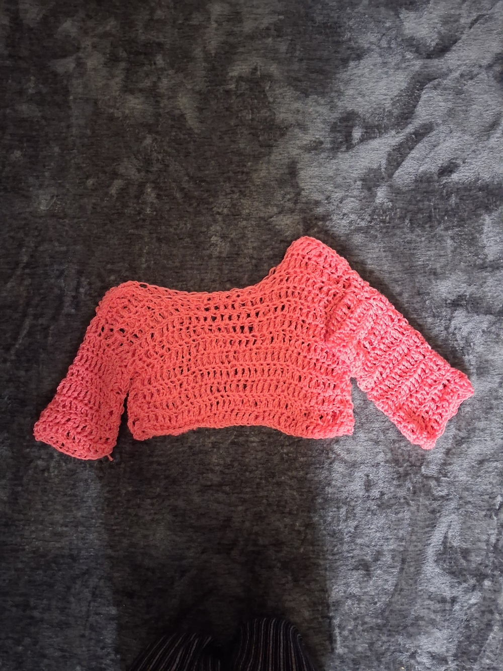 NEW Handmade Coral Crochet Off Shoulder 3/4 Sleeve Crop Top Women Size S